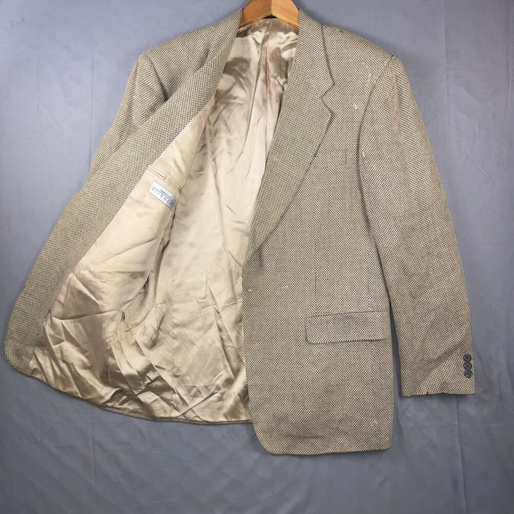 Vintage Givenchy Monsieur Men’s Blazer Sport Coat Beige Black Micro Pattern 42R